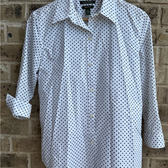 Lauren Ralph Lauren White Polka Dot Button-Down Shirt Size Large - Picture 1 of 12